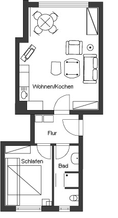 Grundri&szlig; - 2 Raum Apartment